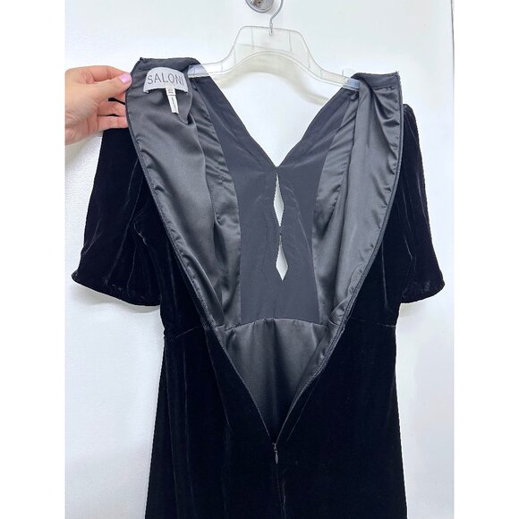 Saloni Tabitha Velvet Mini Dress Black Diamante Embroidery Beaded Crystal US 8 - Picture 12 of 16